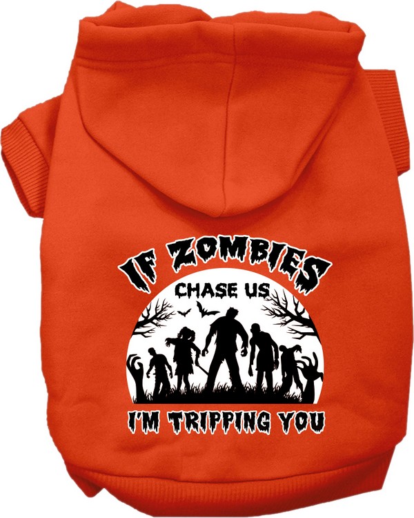 If Zombies Chase Us Screen Print Dog Hoodie Orange Size XS